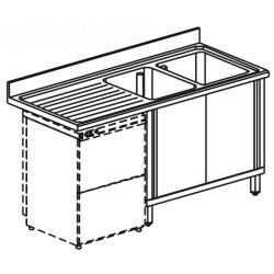 Plonge inox sur armoire 2 portes coulissantes avec 2 bacs à droite 1850x760 mm