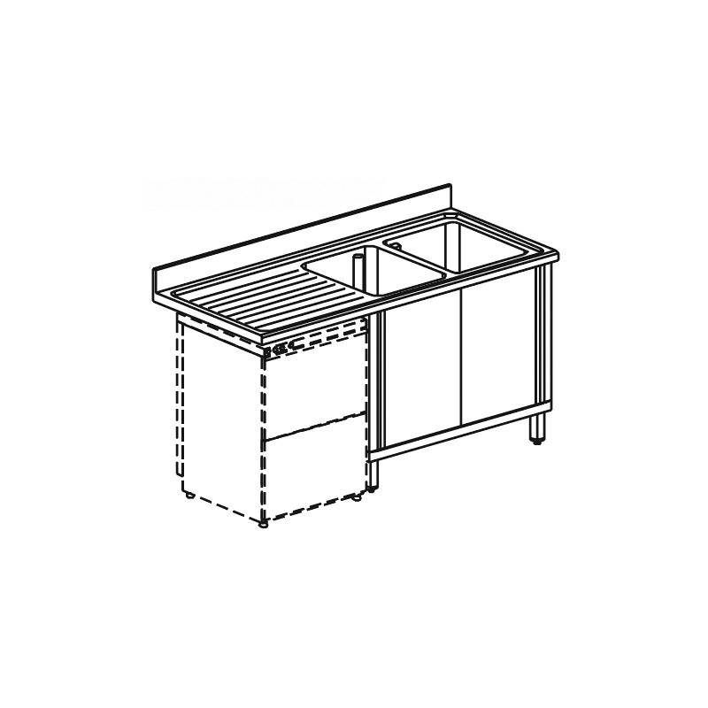 Plonge sur armoire inox portes coulissantes 2 bacs à droite avec place lave-vaisselle 2000x700 mm