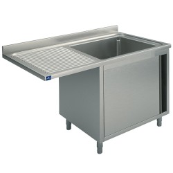 Plonge sur armoire inox 1 porte battante 1 bac à droite avec place lave-vaisselle 1400 x 700 x 850 mm