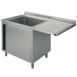 Plonge sur armoire inox 1 porte battante 1 bac gauche avec passage lave vaisselle 1400 x 700 x 850 mm