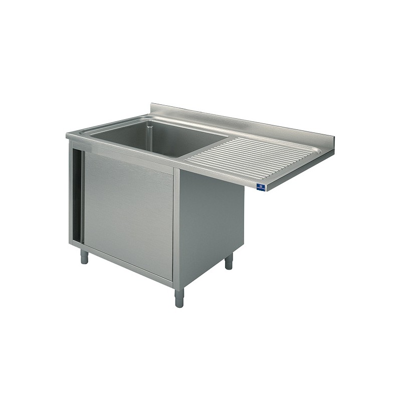 Plonge sur armoire inox 1 porte battante 1 bac gauche avec passage lave vaisselle 1400 x 700 x 850 mm