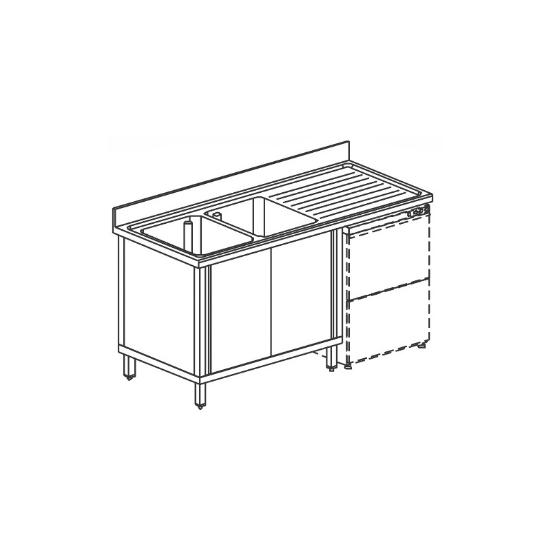 Plonge sur armoire inox portes coulissantes 2 bacs à gauche format 1600 x 700 x 850 mm