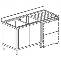 Plonge sur armoire inox 2 portes coulissantes 2 bacs à gauche format 1800x700 mm