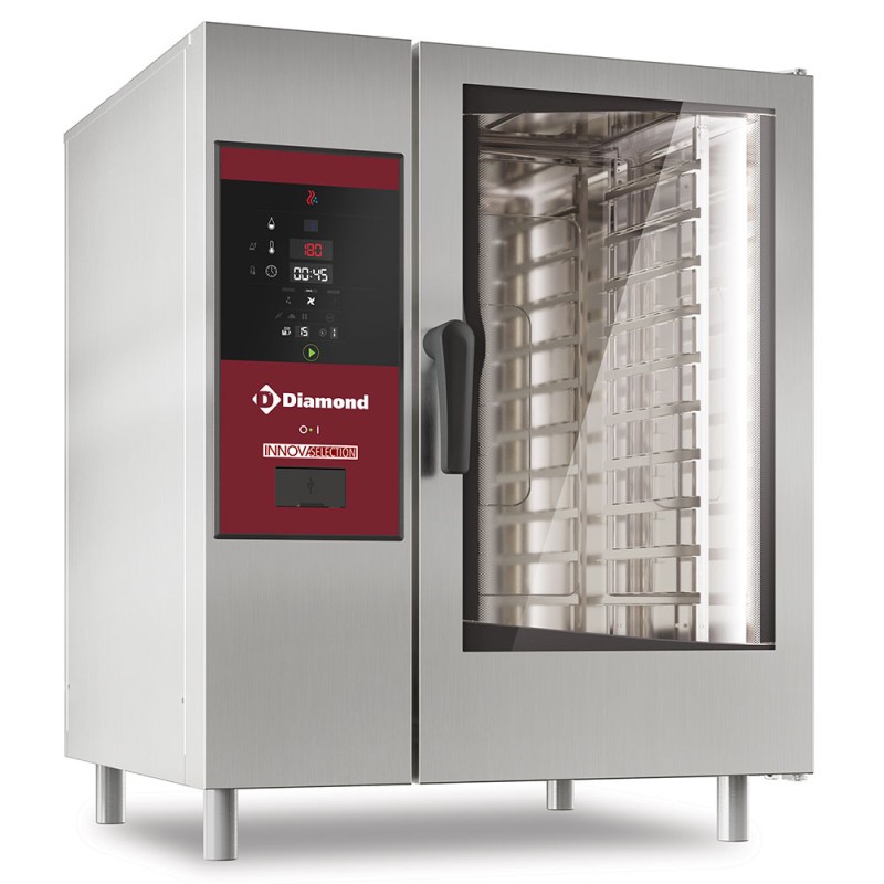 Four mixte professionnel gaz, 10 x GN 1/1, commandes digitales, nettoyage automatique Diamond SBGS/XC-10