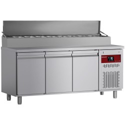 Saladette réfrigérée, 3 portes, 10 x GN 1/4, 0 / +8 °C et +4 / +10 °C Diamond DTS-7/P9H2