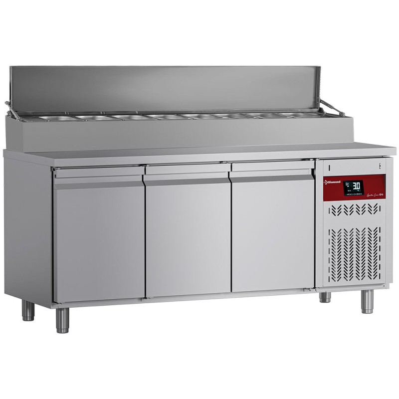 Saladette réfrigérée, 3 portes, 10 x GN 1/4, 0 / +8 °C et +4 / +10 °C Diamond DTS-7/P9H2