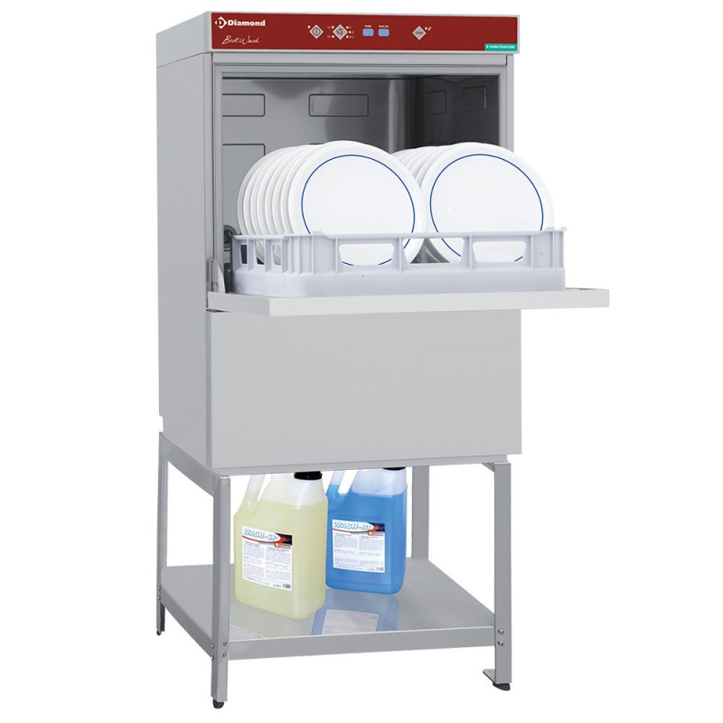Ensemble lave-vaisselle professionnel, panier 50x50 cm, pompe de vidange + soubassement ouvert Diamond DFE8/6_BD/F-S