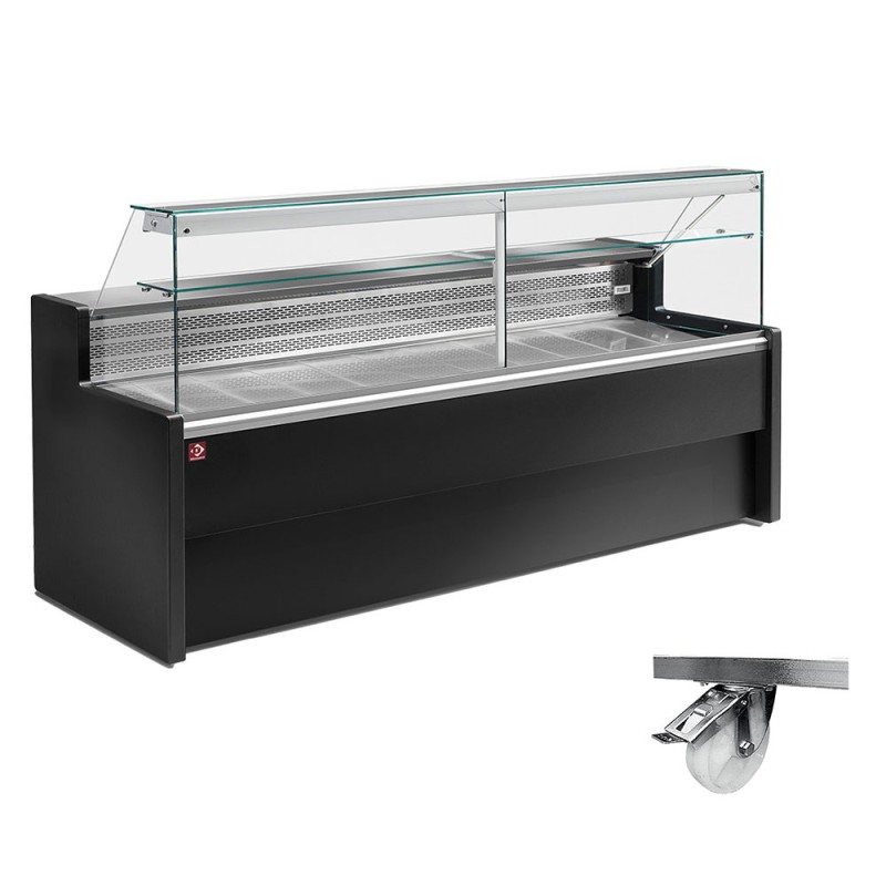 Ensemble comptoir vitrine réfrigéré vitre droite, L 3000 mm, avec réserve +4/+6°C châssis sur roues Diamond RO30/B5R2_C4RHL-SPEC