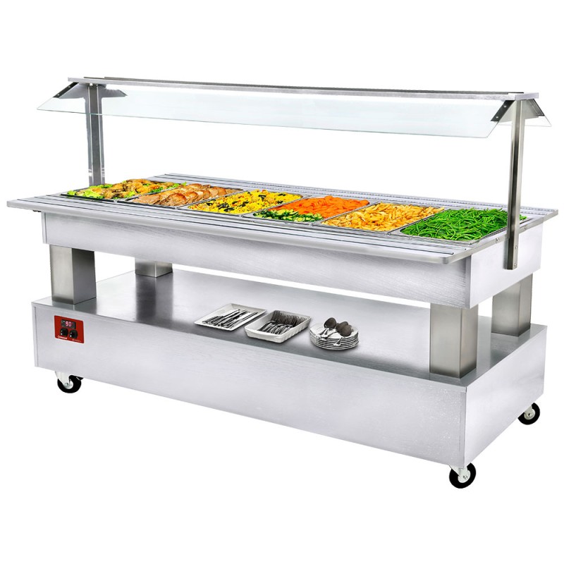 Buffet chauffant, 6 x GN 1/1, bois blanc, 2092 x 950 x 1370 mm Diamond BBM/6N-A1