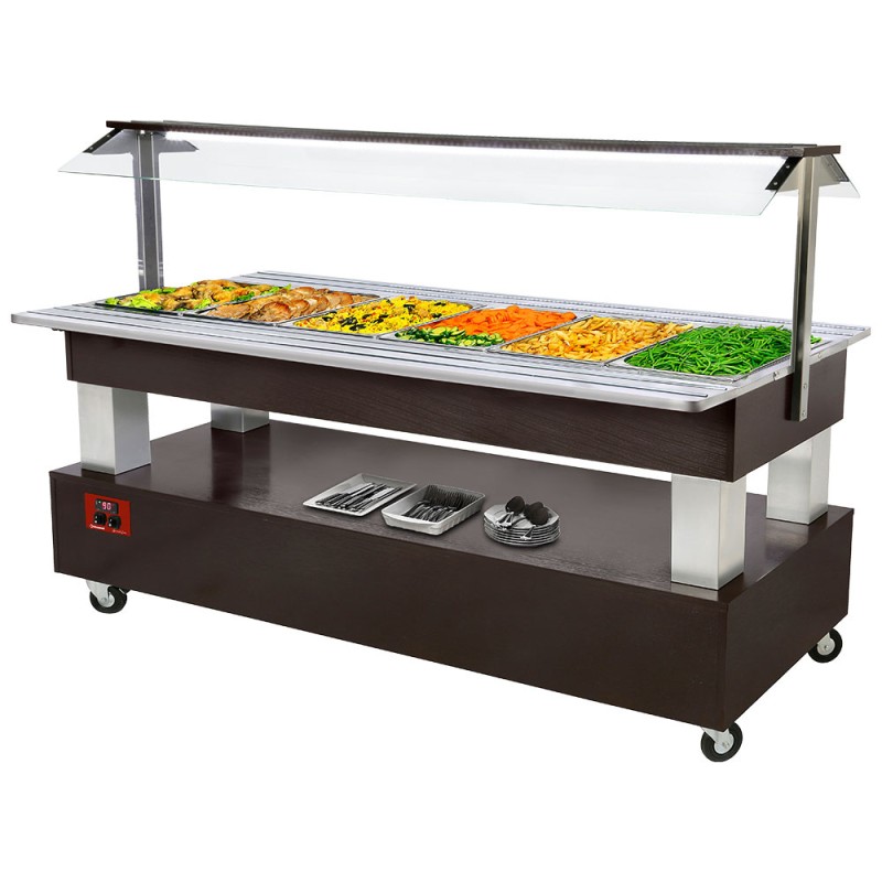 Buffet chauffant, 6 x GN 1/1, bois wengé, 2092 x 950 x 1370 mm Diamond BBM/6N-B1