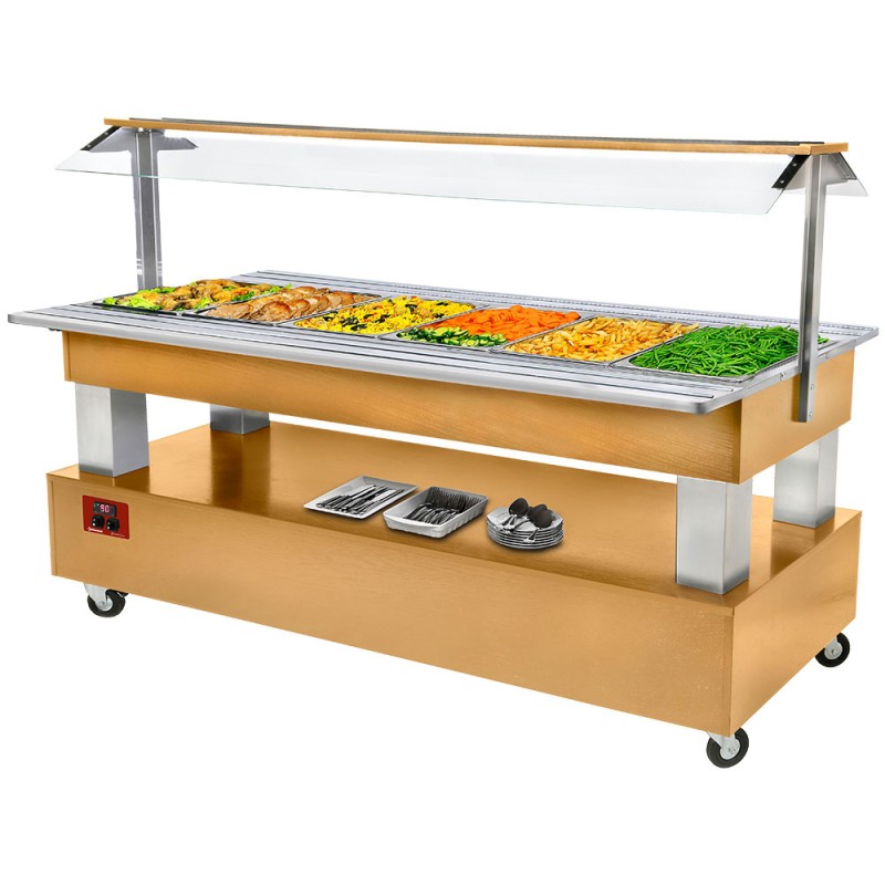 Buffet chauffant, 6 x GN 1/1, bois chêne, 2092 x 950 x 1370 mm Diamond BBM/6N-D1