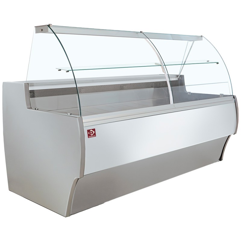 Comptoir vitrine réfrigéré, vitre bombée, L. 3000 mm, avec réserve, +2 / +4 °C Diamond MA30/E8-R2V