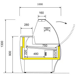 Comptoir vitrine réfrigéré, vitre bombée, L. 2000 mm, avec réserve, +2 / +4 °C Diamond MA20/E8-R2V