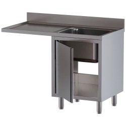 Plonge inox sur armoire, AISI 304, 1 cuve, égouttoir à gauche, 1400 x 700 x 850 mm Diamond L1411/VAD-SS3