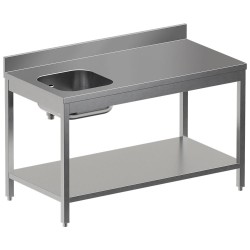 Table de chef inox, AISI 304, avec dosseret, avec étagère basse, 1400 x 700 x 850 mm Diamond TV1471SD-ST7