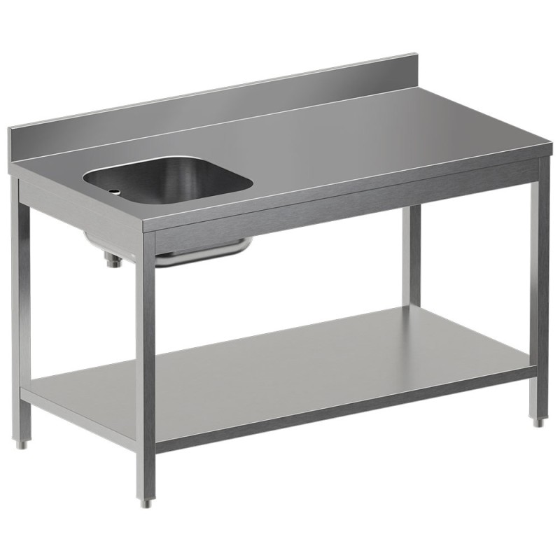 Table de chef inox, AISI 304, avec dosseret, avec étagère basse, 1400 x 700 x 850 mm Diamond TV1471SD-ST7