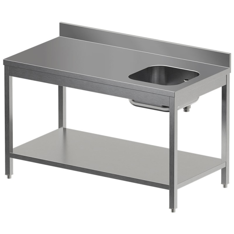 Table de chef inox, AISI 304, avec dosseret, avec étagère basse, 1800 x 700 x 850 mm Diamond TV1871DD-ST8