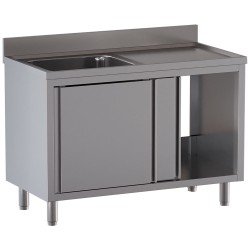 Plonge inox sur armoire, AISI 304, 1 cuve, égouttoir à droite, 1400 x 700 x 850 mm Diamond L1411/AD-SD6
