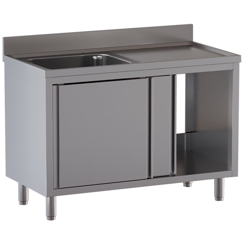 Plonge inox sur armoire, AISI 304, 1 cuve, égouttoir à droite, 1400 x 700 x 850 mm Diamond L1411/AD-SD6