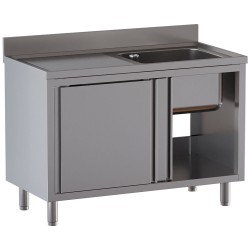 Plonge inox sur armoire, AISI 304, 1 cuve, égouttoir à gauche, 1400 x 700 x 850 mm Diamond L1411/AD-SS6