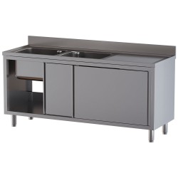 Plonge inox sur armoire, AISI 304, 2 cuves, égouttoir à droite, 1800 x 700 x 850 mm Diamond L1821/AD-SD8