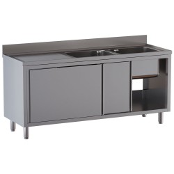 Plonge inox sur armoire, AISI 304, 2 cuves, égouttoir à gauche, 1800 x 700 x 850 mm Diamond L1821/AD-SS8