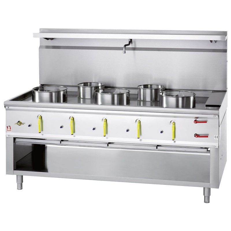 Fourneau wok gaz, 5 feux, 94 kW Diamond ASIA2-C5R