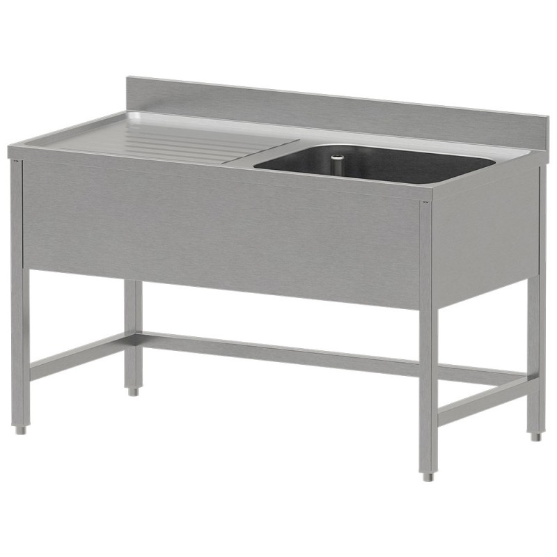 Plonge inox, AISI 304, 1 cuve, égouttoir à gauche, 1400 x 700 x 850/880 mm Diverso WR-C1E1-DS4
