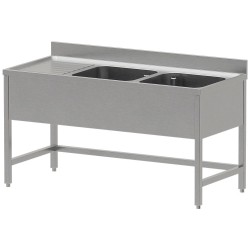 Plonge inox, AISI 304, 2 cuves, égouttoir à gauche, 1600 x 700 x 850/880 mm Diverso WR-C2E1-DS6