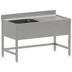 Plonge inox, AISI 304, 1 cuve, égouttoir à droite, 1200 x 700 x 850/880 mm Diverso WR-E1C1-DD2