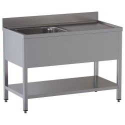 Plonge inox, AISI 304, 1 cuve, égouttoir à droite, 1200 x 600 x 850 mm Diamond L1211/6D-SD2