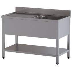 Plonge inox, AISI 304, 1 cuve, égouttoir à gauche, 1200 x 600 x 850 mm Diamond L1211/6D-SS2