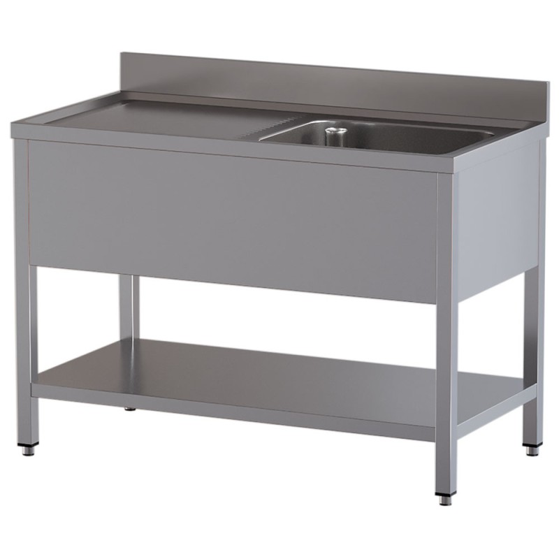 Plonge inox, AISI 304, 1 cuve, égouttoir à gauche, 1200 x 700 x 850 mm Diamond L1211/D-SS1