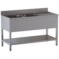 Plonge inox, AISI 304, 2 cuves, égouttoir à droite, 1800 x 700 x 850 mm Diamond L1821/D-SD6