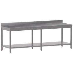 Table de travail inox, AISI 304, avec dosseret, avec étagère basse, 2400 x 700 x 850 mm Diamond TL2471D-ST4