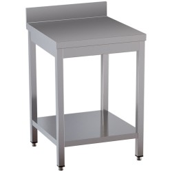 Table de travail inox, AISI 304, avec dosseret, avec étagère basse, 600 x 700 x 850 mm Diamond TL671D-ST4