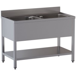 Plonge inox, AISI 304, 2 cuves, 1200 x 700 x 850 mm Diamond L1221/D-SX2
