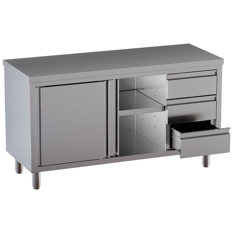 Table armoire inox, AISI 304, 3 tiroirs Diamond TA207CD-SA2