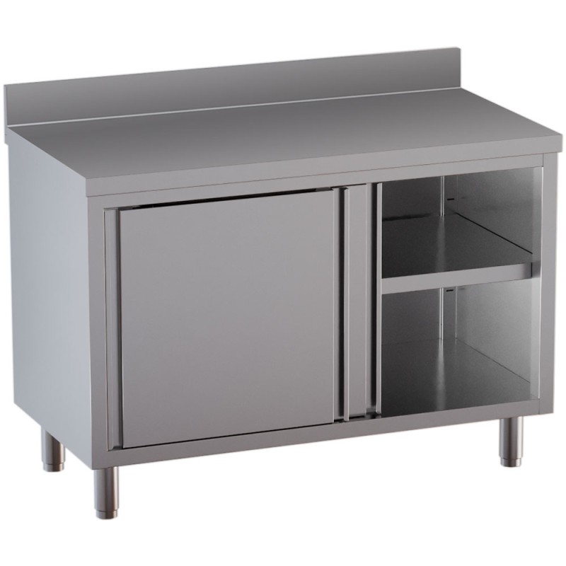 Table armoire inox, AISI 304, avec dosseret, portes coulissantes Diamond TA207D-SA6
