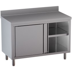 Table armoire inox, AISI 304, avec dosseret, portes coulissantes Diamond TA106D-SA2