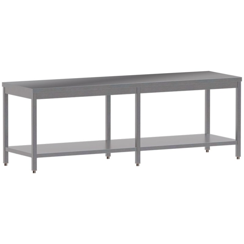 Table de travail inox, AISI 304, avec étagère basse, 2400 x 700 x 850/880 mm Diamond TL2471-ST3