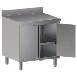 Table armoire inox, AISI 304, avec dosseret, portes battantes Diamond TA87D-SA4