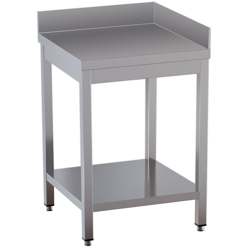 Table de travail inox, AISI 304, avec dosseret, avec étagère basse, 600 x 600 x 850 mm Diamond TL661CD-ST9