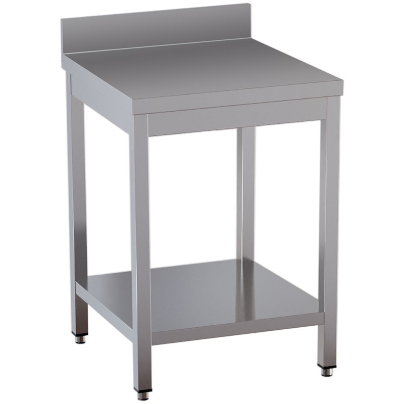 Table de travail inox, AISI 304, avec dosseret, avec étagère basse, 700 x 700 x 850 mm Diamond TL771D-ST4