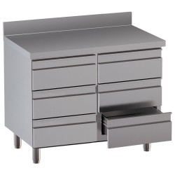 Table armoire inox, AISI 304, avec dosseret, 6 tiroirs Diamond TACS107D-SA8