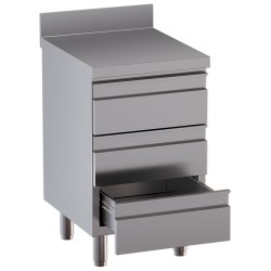 Table armoire inox, AISI 304, avec dosseret, 3 tiroirs Diamond TACS67D-SA8