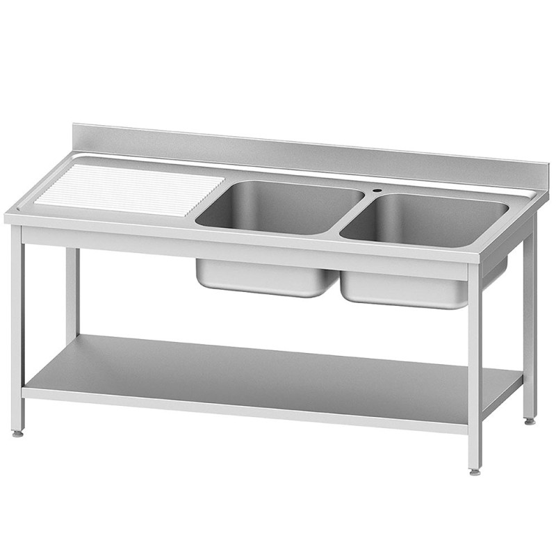 Plonge inox, AISI 441, 2 cuves, égouttoir à gauche, 1600 x 700 x 900 mm Diverso WR-C2E1-6GS