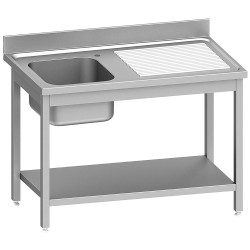 Plonge inox, AISI 441, 1 cuve, égouttoir à droite, 1400 x 700 x 900 mm Diverso WR-E1C1-4DS