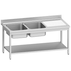 Plonge inox, AISI 441, 2 cuves, égouttoir à droite, 1600 x 700 x 900 mm Diverso WR-E1C2-6DS