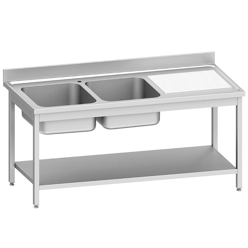 Plonge inox, AISI 441, 2 cuves, égouttoir à droite, 1600 x 700 x 900 mm Diverso WR-E1C2-6DS